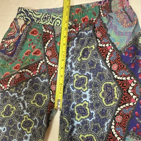 Umgee Patchwork Wide Legs Ruffle Hem Boho Festival Hippie Women's Pants Size M - Picture 10 of 12